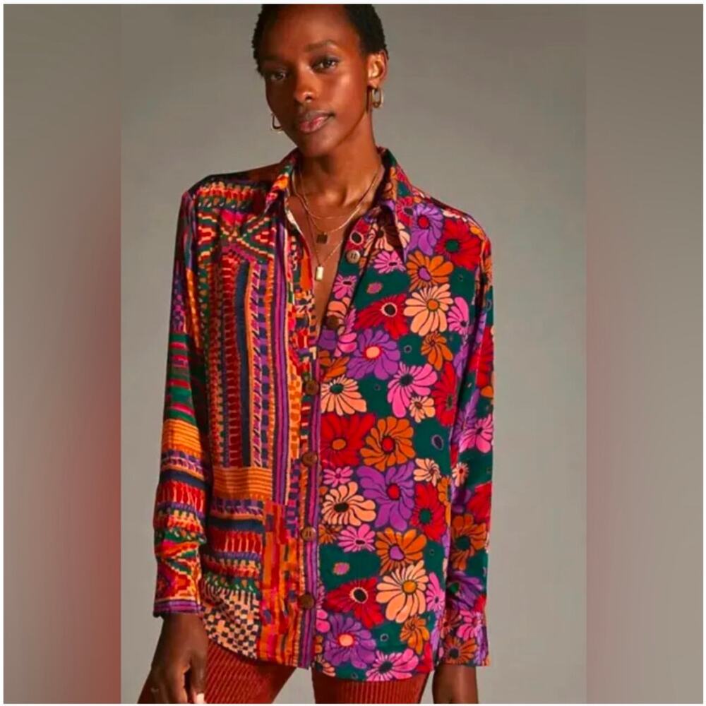 Farm Rio x Anthropologie Mix Print Button-Up Shirt – XL
